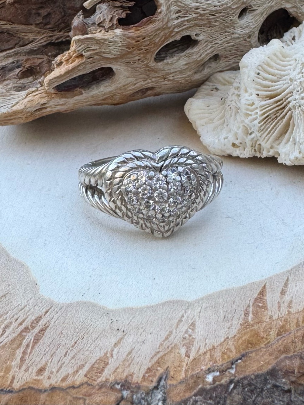 Judith Ripka Sterling Silver Cz Heart Shape Pave Ring Sz 10